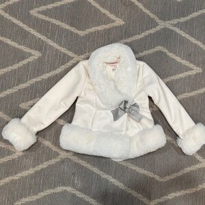 American Girl White Jacket with Faux Fur and Gray Bow NEW